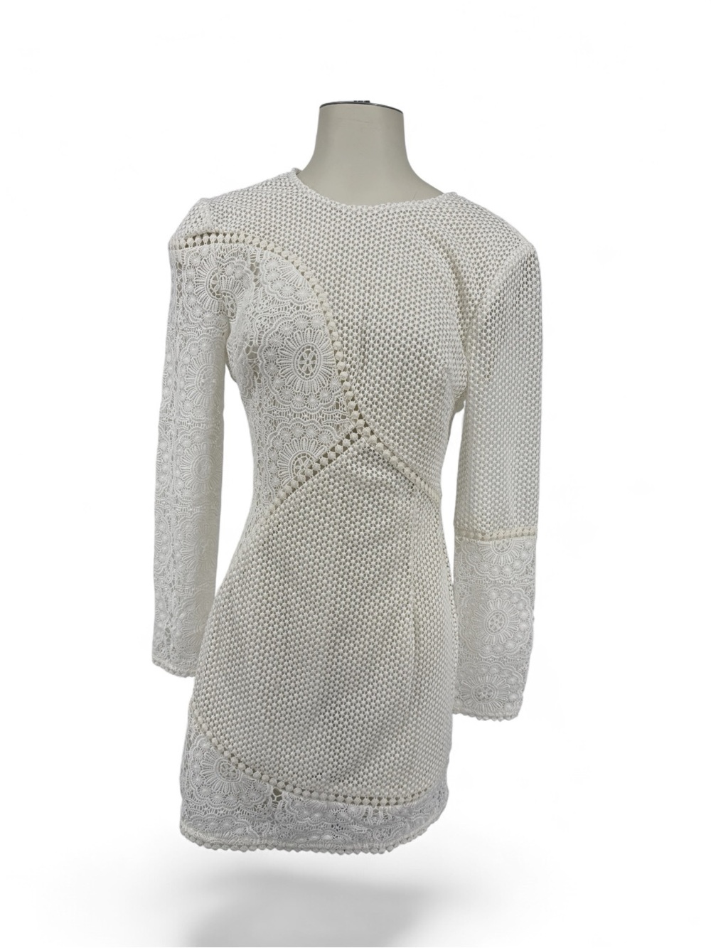 Zimmerman Anais Long-Sleeved Open Back Lace Mini Dress in Ivory